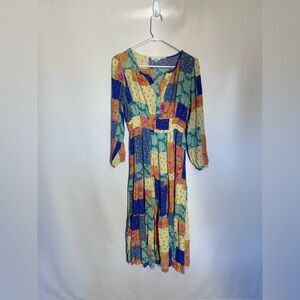 Easel Bohemian Patchwork Midi Dress | Size Large